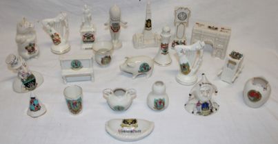 A selection of various Cornish and Westcountry souvenir crested china including Falmouth monument,