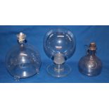 An unusual glass two-part stemmed display sphere on tapered pedestal,