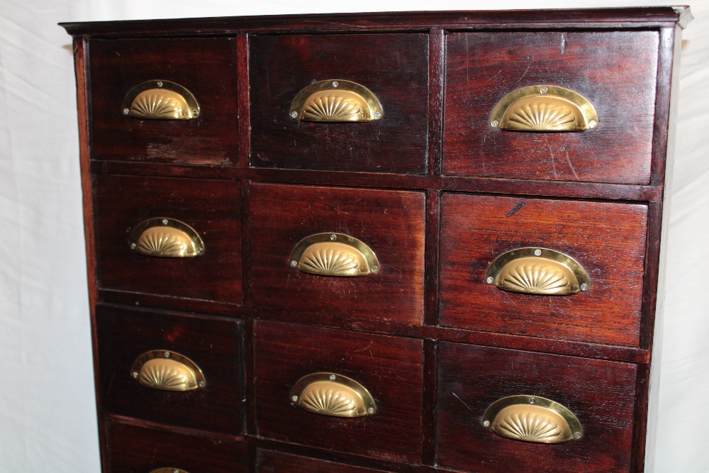 A 19th century mahogany bank of sixteen drawers with brass arched handles, - Image 2 of 3