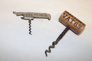 Two various advertising corkscrews including Edgar's Sugar House Inc.