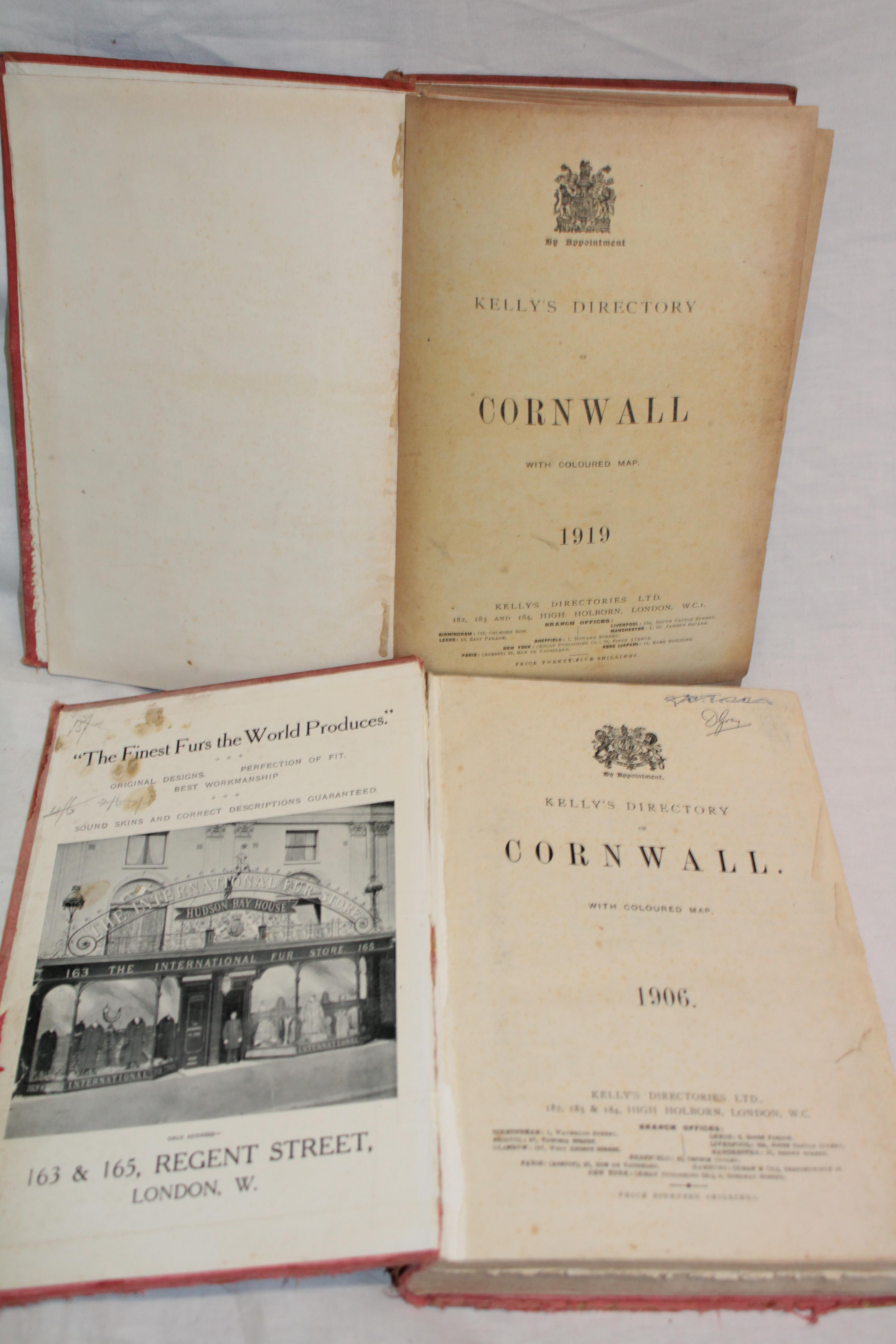 Two Kelly's Directories of Cornwall - 1906 and 1919