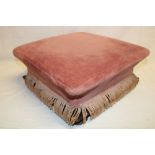 A Victorian mahogany square foot stool upholstered in pink fabric