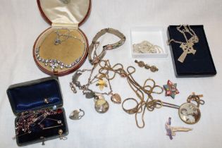 A selection of various costume jewellery including necklaces, silver filigree necklace etc.