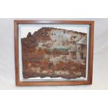 Lisa Wisdom - oil on rustic metal panel "Cottage on the Track", signed and inscribed to verso,