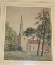 H** S** Merritt - watercolour Country church, signed,