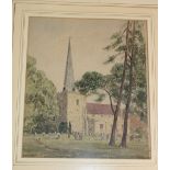 H** S** Merritt - watercolour Country church, signed,