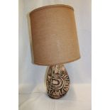 A Cornish Tremaen studio pottery table lamp with geometric decoration and shade