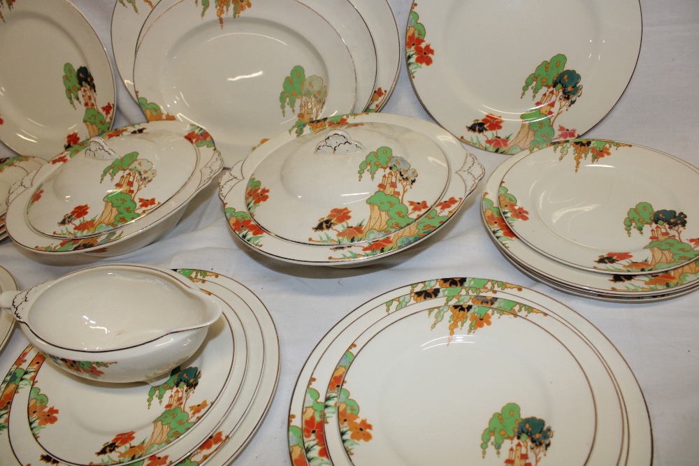 A Meakin Art Deco-style dinner set with castle and foliage decoration comprising a pair of circular - Image 2 of 2