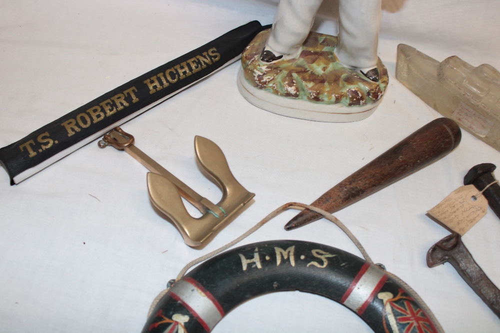 Various nautical related items including Victorian Staffordshire pottery figure of a sailor, - Image 2 of 2