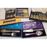 Various silver-plated cutlery, mainly cased including a pair of cased fish servers,