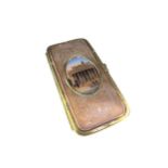 A 19th Century Grand Tour pouch/spectacle case having a brass frame with embossed copper panels to