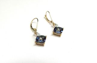 A pair of mystic topaz and diamond earrings, stamped 9k, with certificate