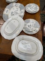 19th century Rockingham part dinner service, tureen, sauce tureens, plates, bowls. Two of the meat