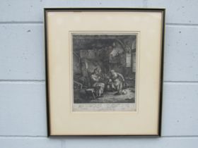 A framed and glazed etching - Johannes de Visscher (Dutch, c.1633 -1692) 'Die Bauernfamilie',