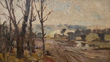 WILLIAM ROGER BENNER (1884-1964): "Across the Trent Valley from Clifton" oil on board, 35cm x