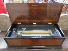 A Wales & McCullock music box playing 8 airs, three part comb, 44, 45, 35, cylinder 44cm long