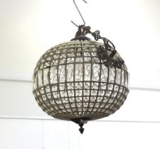 A glass and bead globe chandelier, 38cm diameter
