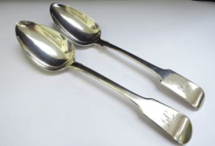 A pair of Thomas Wallis (II) & Jonathan Hayne silver serving spoons, London 1810, 158g