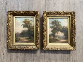 Two miniature rural landscapes in gilt frames, 12cm x 9cm