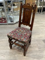 A set of 10 (8+2) 17th Century style oak high-back dining chairs, panelled back, upholstered