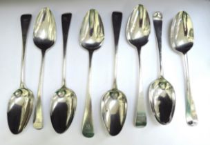 Eight silver tablespoons including mostly Georgian examples, 413g