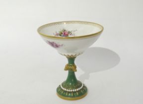 A Royal Worcester sweetheart pedestal bowl with handpainted floral sprays. The stem with high relief