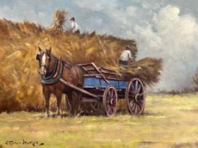 STEPHEN WALKER (1900-2004): Gathering in the hay depicting farm workers making a haystack, 28.5cm