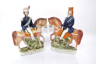 A pair of 19th Century Staffordshire mounted figures "Havelock" and "Campbell". Campbell has