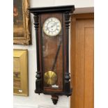 A late 19th Century regulator wall clock with hour, minute and seconds, 100cm tall x 42.5cm wide