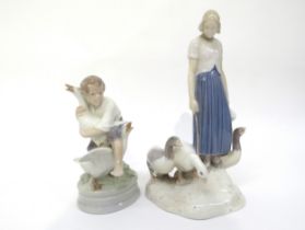 A Bing & Grondahl Denmark. Goose girl figure and Royal Copenhagen Goose thief figure, 24.5cm and