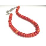 A coral necklace, 40cm long with extender