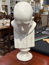 A plaster bust of St Bruno, on socle base, 50cm tall