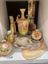 Eight pieces of Royal Worcester including a pair of squat vases, shell form dish etc and an unmarked
