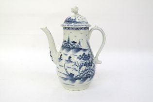 A Worcester crescent moon chocolate pot painted "Rock Strata" pattern circa 1770, restored, 22cm