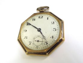 A Havila 18ct gold octagonal pocket watch with Greek key design, 41g