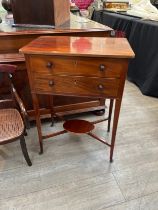 A late "Sherton" flame mahogany early 19th Century flame mahogany lamp table with satinwood and