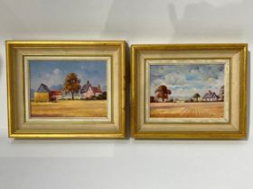 STEPHEN WALKER (1900-2004): Two oils on board Suffolk landscapes from the 1970's 14cm x 18.5cm