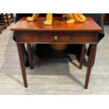 A 19th Century mahogany single drawer side table on tapering chamfered legs, 70cm x 74cm x 38.5cm