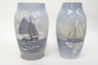 Two Bing & Grondahl Denmark maritime scene vases, 25cm tall