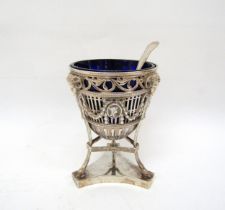 A Victorian Samuel Whitford pieced sugar basket with Rams head and Swag decoration on tripod feet,