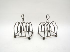 A pair of Scottish silver five bar toast racks by Hamilton & Inches, Edinburgh 1905, 11.5cm x 6.5cm,
