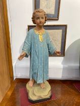 A circa 1930's - 50's plaster figure of child in dress with arms open, damage to hand, 72cm tall