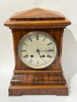 A 20th Century Leuzkirch walnut bracket clock with silvered dial, 35cm x 25.5cm x 15.5cm