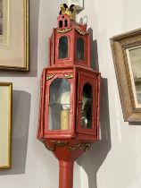 A late 19th Century two storey lantern surmounted by a Crown converted to electricity on gilt
