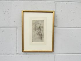 A framed and glazed drawing in brown ink, 'Study of a draped figure' after Girolamo Francesco