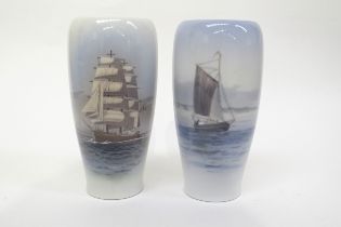 Two similar Royal Copenhagen maritime scene vases, 17cm tall