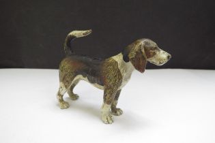 An Austrian cold painted bronze of a hound, 8cm long