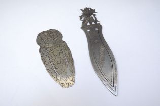 A silver book mark as an owl and another Eastern example stamped 800