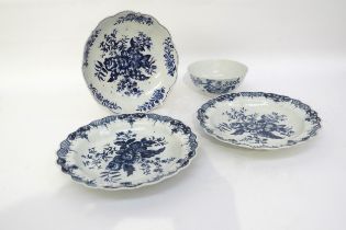 Four pieces of Worcester, some with crescent moon mark; two 'Pine Cone' pattern plates circa