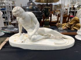 A Victorian carved marble sculpture of "The Dying Gaul " damage present to one of the horns, 77cm